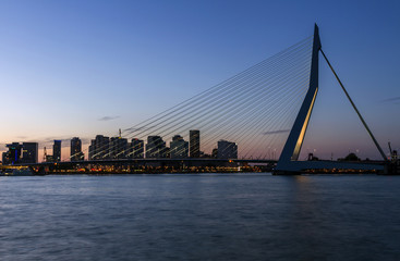 A view of the Erasmus Bridge in the evening. Rotterdam, The Netherlands.