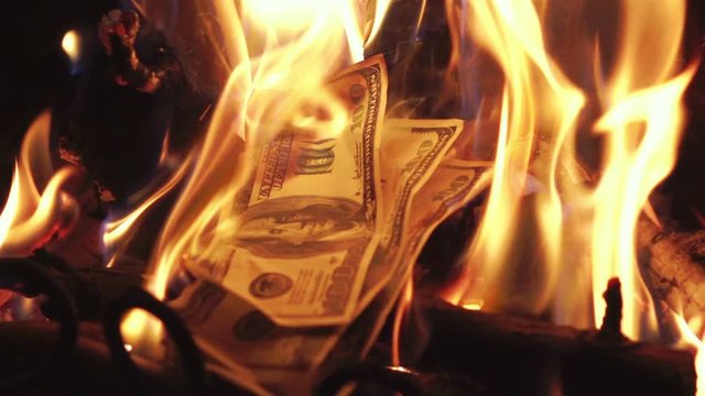 Two high quality videos of burning money in real 1080p slow motion 250fps