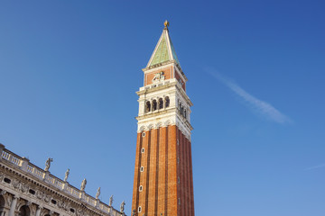 Fototapeta na wymiar Venice, Italy. Image with Campanile di San Marco St Mark Bell Tower located in Piazza San Marco