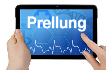 Tablet mit Diagnose Verstauchung Prellung