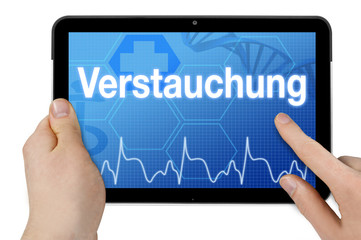 Tablet mit Diagnose Verstauchung Prellung