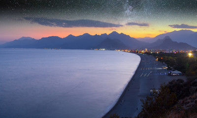 Fototapeta premium Beach at Antalya Turkey sunset - travel background