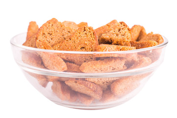 bread croutons on a white background