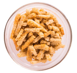bread croutons on a white background