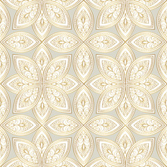 Abstract floral oriental pattern. Golden swirl line flower ornam