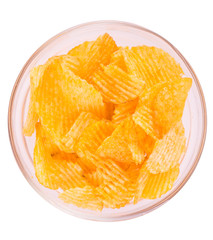 Potato chips on a white background