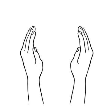 Two hands supporting concept. doodle line art sketch