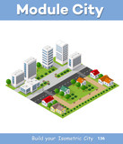 Isometric urban set of the city infrastructure town, street modern, real structure, architecture 3d elements different buildings