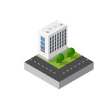 Isometric urban icon of the city infrastructure town, street modern, real structure, architecture 3d elements different buildings