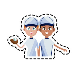 man and woman baseball players icon image vector illustration design 