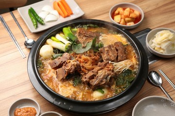 Mugeunji gamjatang. Pork Back-bone Stew with Ripe Kimchi.