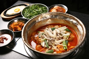 mushroom dakbokkeumtang.   Braised Spicy Chicken.