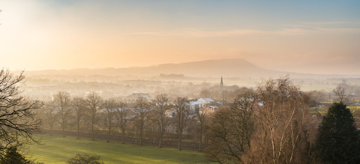 Misty sunset overlooking the valley in Clitheroe © Muessig