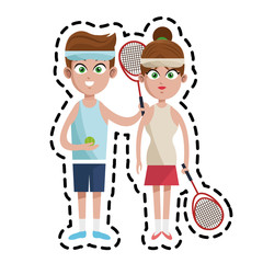 man and woman tennis players sports icon image vector illustration design 