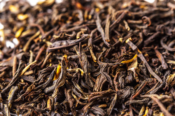 Premium quality Chinese black tea Dian Hong. Tea pattern background, tea macro 