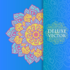 Square invite template. Vector invitation with mandala design element.