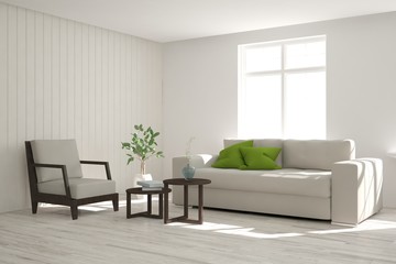 White room with sofa. Scandinavian interior design