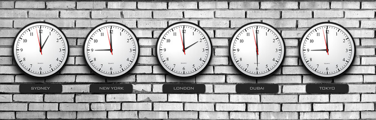 Business Concept - Time Zone Clocks