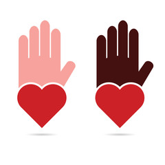 hands help with heart in red color illustration