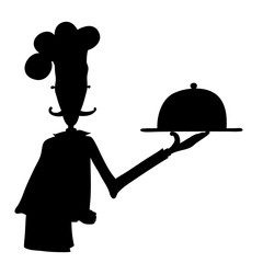 Silhouette chef with tray of food in chef's hat