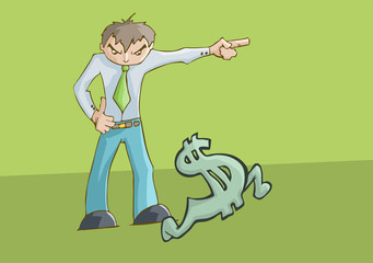 Angry man punishing money. Finance Concept