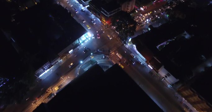 Night aerial fly over shot of junction at Pattaya City, Thailand