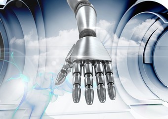 Composite Image of a robotic hand against a grey background