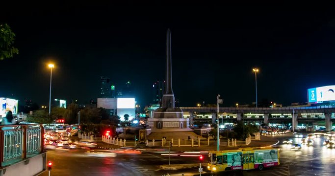 Night time-lapse shot  of traffic jam  at Victory Monument , Bangkok , Thailand, 23/02/2017