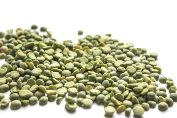 Green split peas isolated on white background