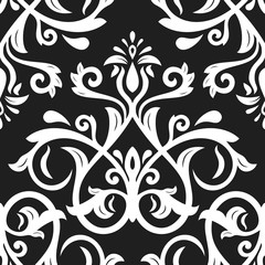Seamless damask pattern. Traditional classic orient ornament. Black and white pattern