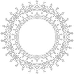 Elegant round ornament in the style of barogue. Abstract traditional pattern with oriental elements. Light silver pattern