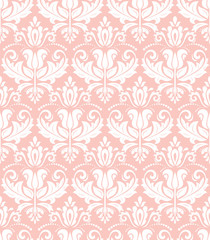 Damask classic pattern. Seamless abstract background with repeating elements. Pink and white pattern