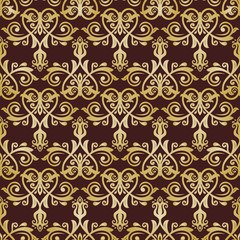 Damask classic pattern. Seamless abstract background with repeating elements. Brown and gold pattern