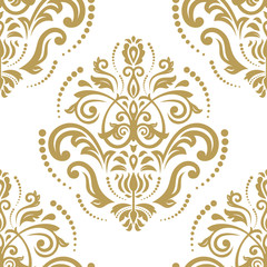 Seamless damask pattern. Traditional classic orient ornament. Golden and white pattern