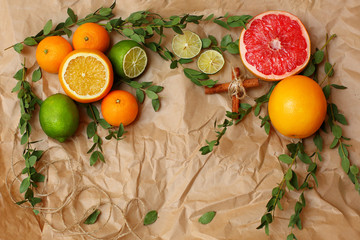 citrus fruits on brown paper