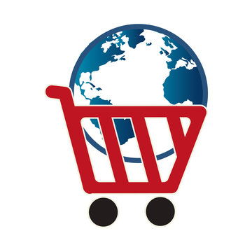 cart shopping with planet commercial icon vector illustration design