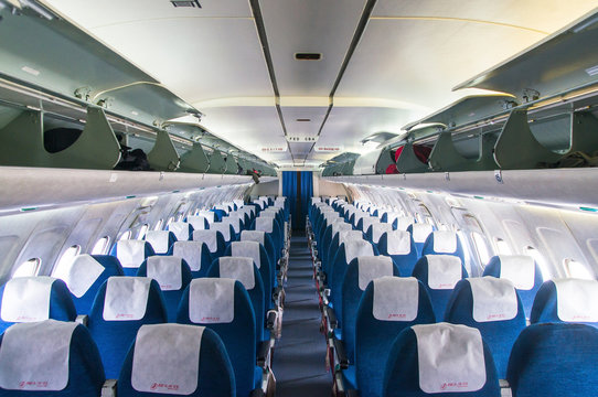 Passenger seats interior of salon of the TU 154 plane BELAVIA.Photo taken on: October 1, 2016