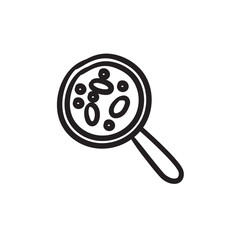 Microorganisms under magnifier sketch icon.