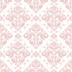 Damask classic pattern. Seamless abstract background with repeating elements. Pink and white pattern