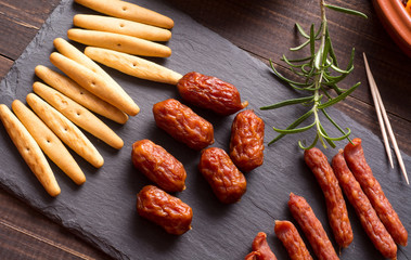 Top view of mini sausages