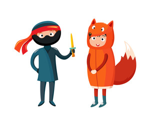Kids different costumes isolated vector illustration