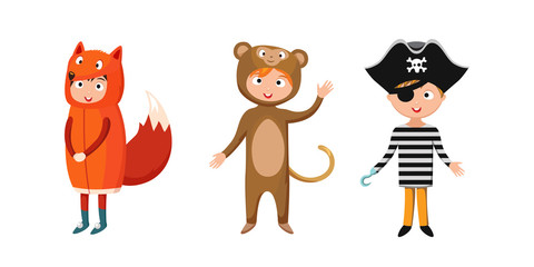 Kids different costumes isolated vector illustration