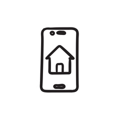 Property search on mobile device sketch icon.