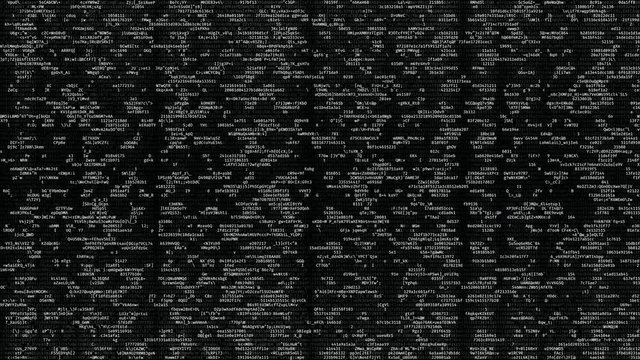 Computer hacking background, strings of programming code running on black screen. Computer screen with professional hacking attack in progress, cybercrime, background