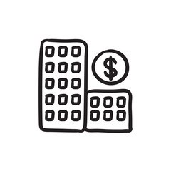 Condominium with dollar symbol sketch icon.