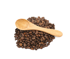 Pile of roasted coffee beans isolated