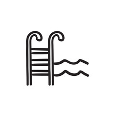 Swimming pool with ladder sketch icon.