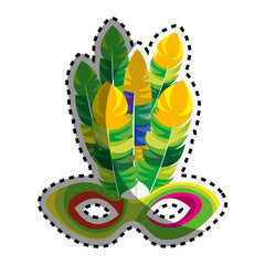 sticker multicolored mardi gras mask with feathers vector illustration