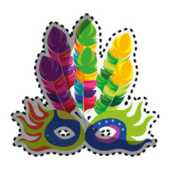 sticker carnival of teather mask with feathers vector illustration