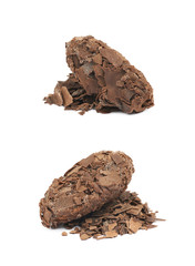 Chocolate candy over the pile of flakes